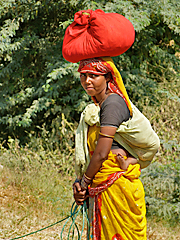 Rajasthani Woman carrying child and load